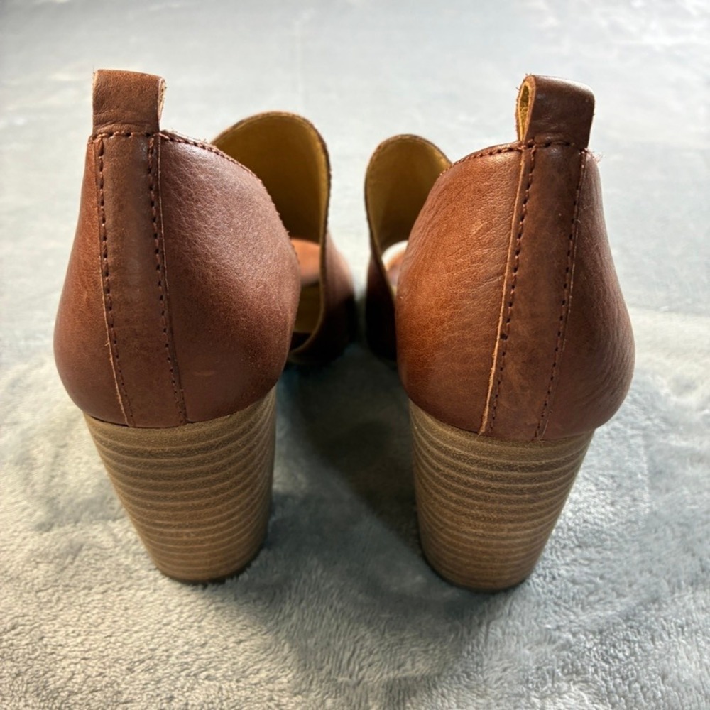 Lucky Brand Junai Brown Leather Peep Toe Cutout 3" Block Heel Booties Size 7M - Picture 11 of 16